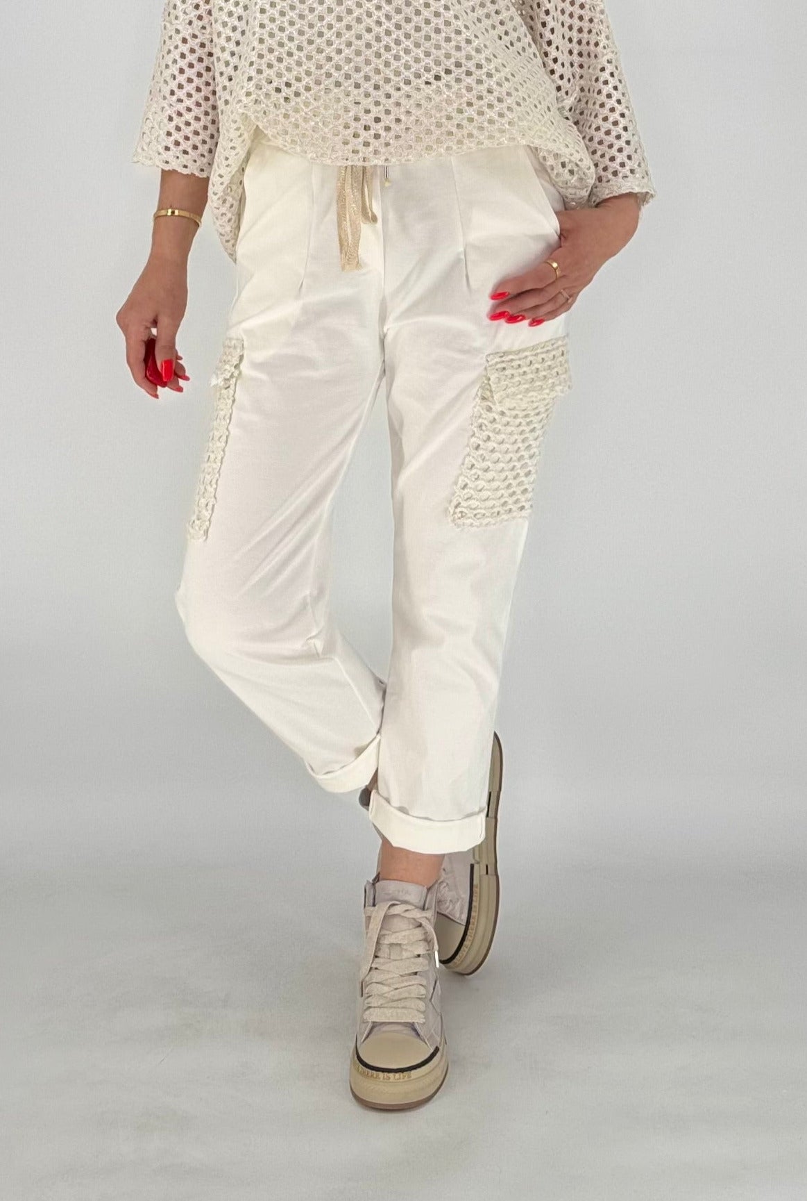 Hose mit Netzdetails, weiß