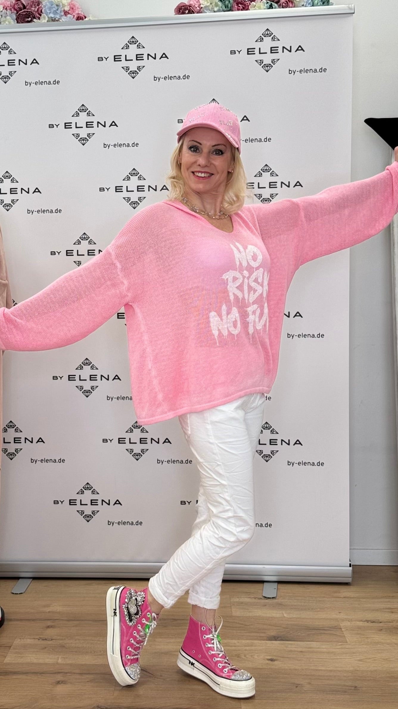Sommer Hoodie "No Risk", rosa, blau - By Elena FashionBy Elena Fashion