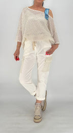 Hose mit Netzdetails, weiß