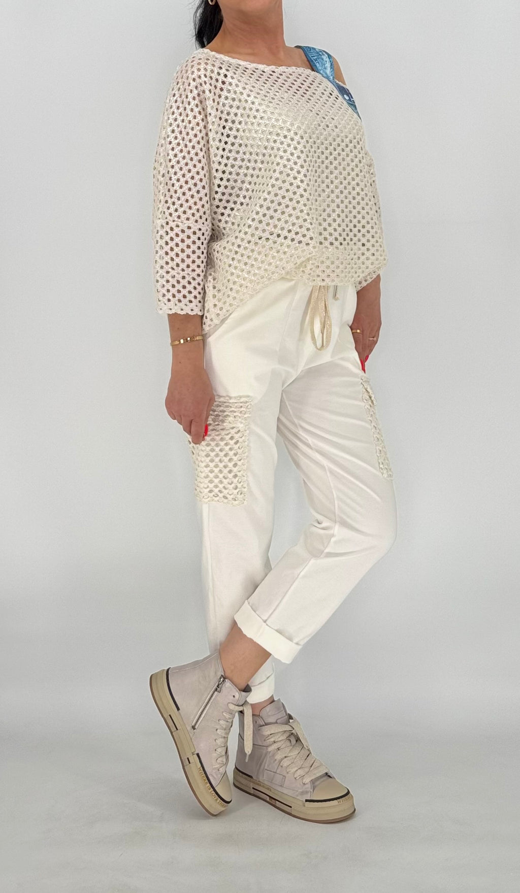 Hose mit Netzdetails, weiß