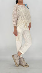 Hose mit Netzdetails, weiß