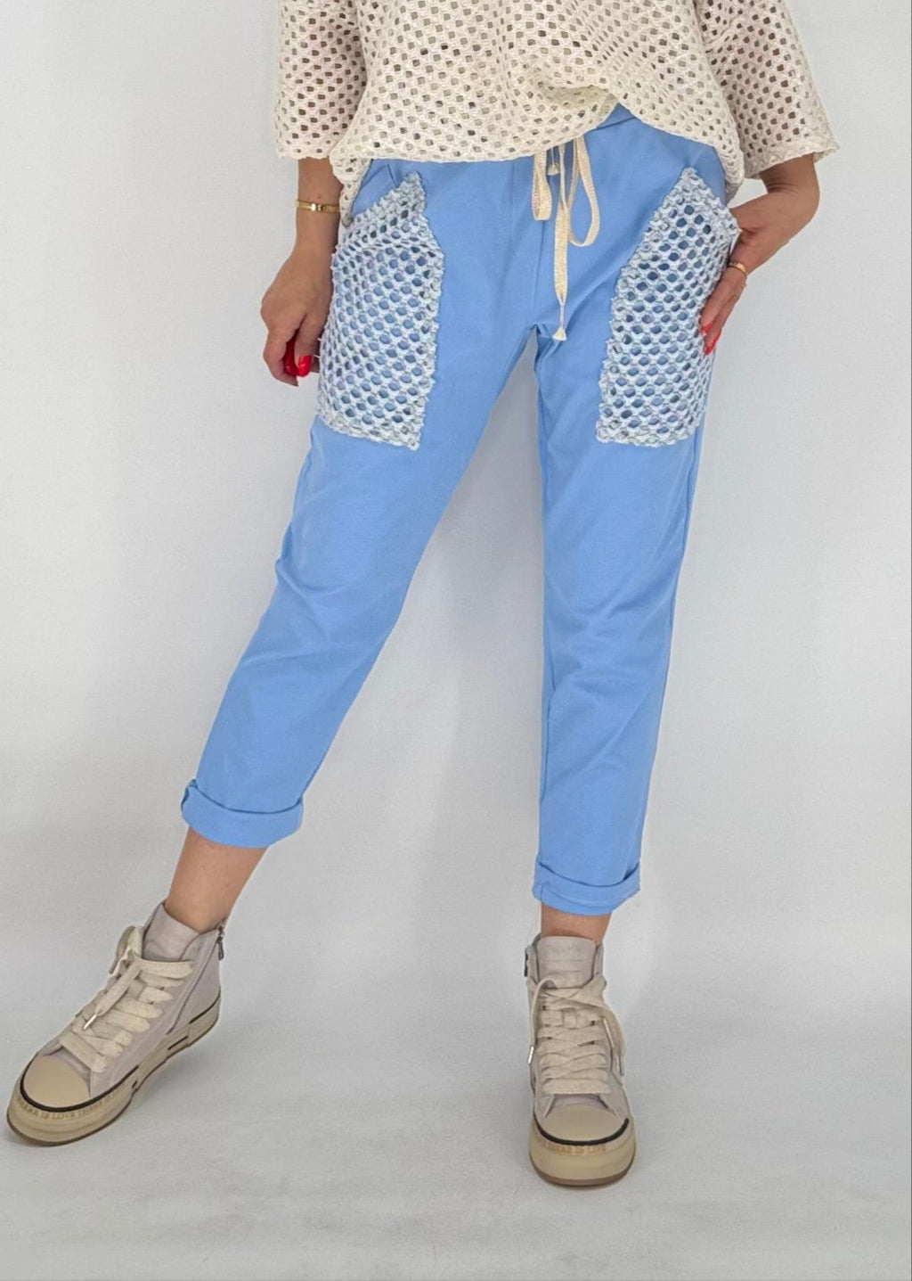 Hose mit Netzdetails, blau