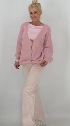 Zarte Strickjacke "Herz" in Rosa und Beige