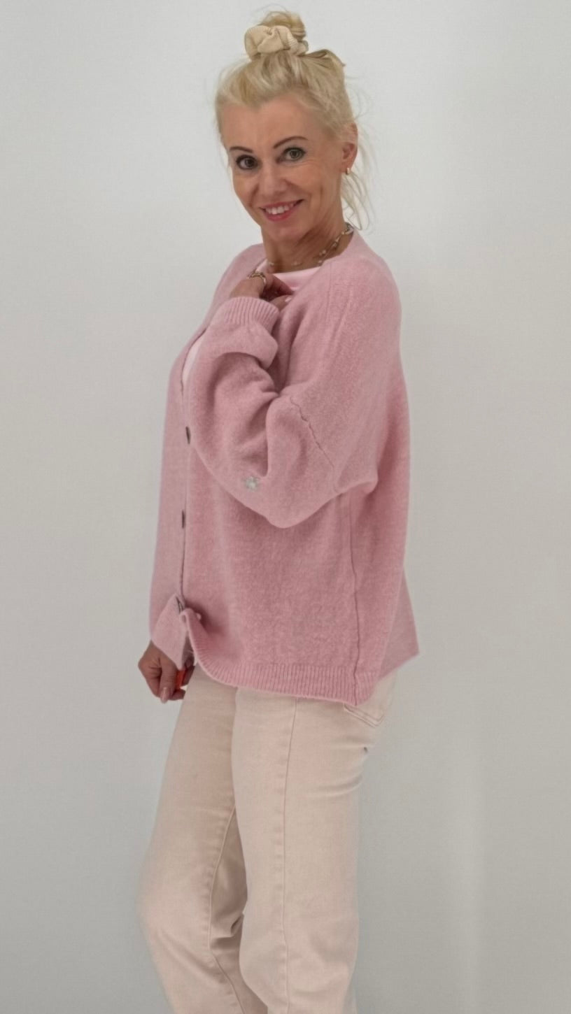 Zarte Strickjacke "Herz" in Rosa und Beige