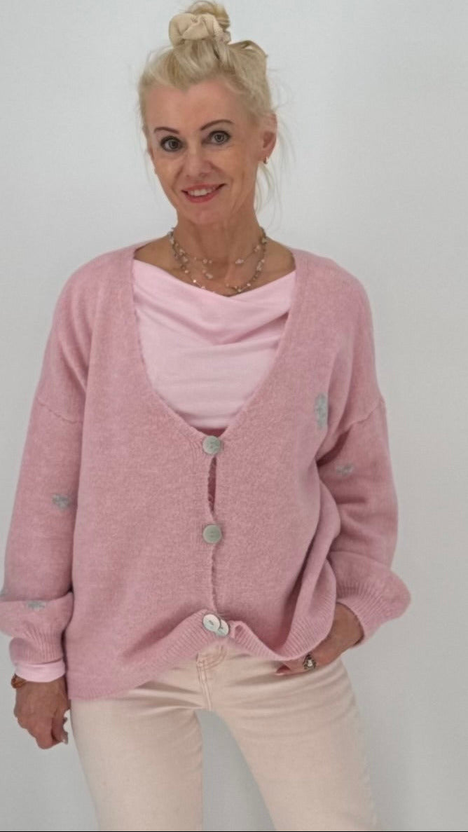 Zarte Strickjacke "Herz" in Rosa und Beige