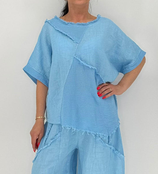 Shirt aus Leinen und Baumwolle, blau