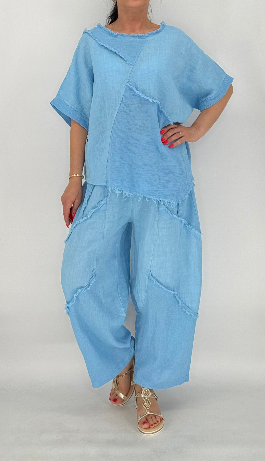 Hose aus Leinen und Baumwolle, blau