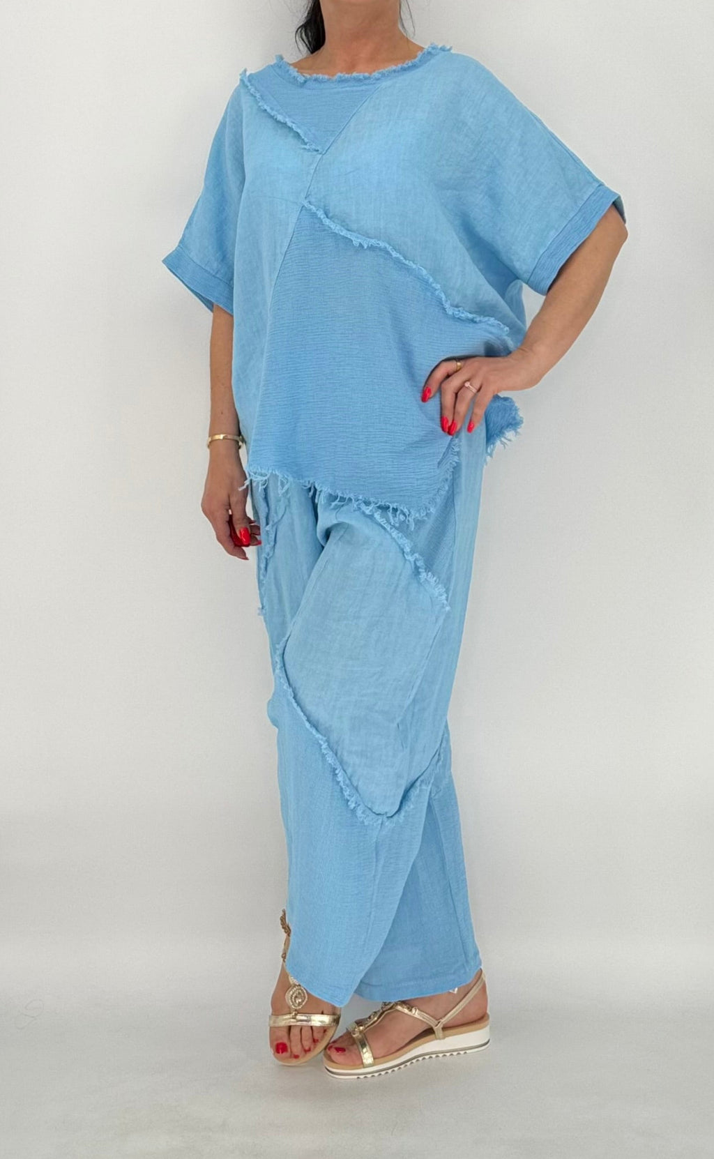 Hose aus Leinen und Baumwolle, blau