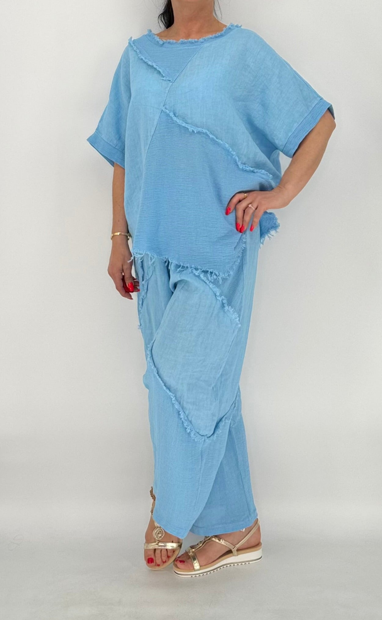 Hose aus Leinen und Baumwolle, blau