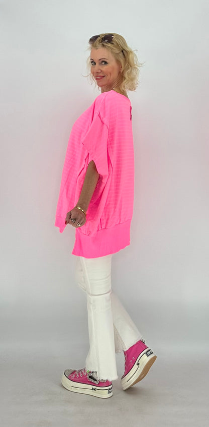 Esvivid T-Shirt neonrosa gestreift