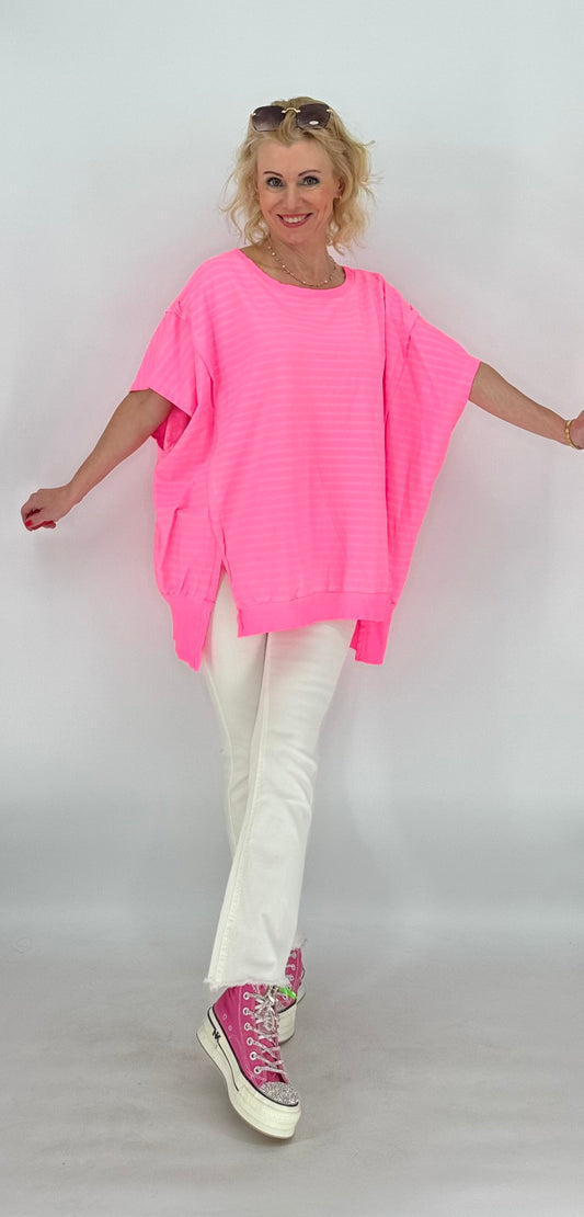 Esvivid T-Shirt neonrosa gestreift