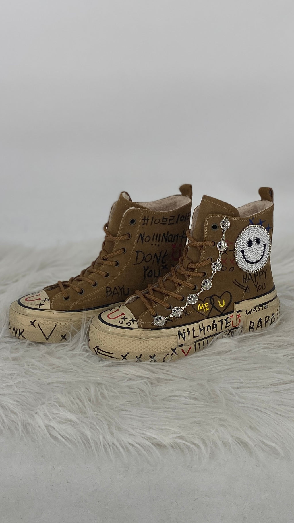 Handveredelte High-Top Boots aus echtem Leder, Nan Ku, Camel