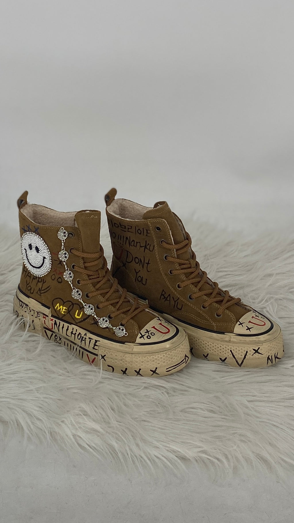 Handveredelte High-Top Boots aus echtem Leder, Nan Ku, Camel