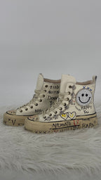 Handveredelte High-Top Boots aus echtem Leder, Weiß, Nan Ku