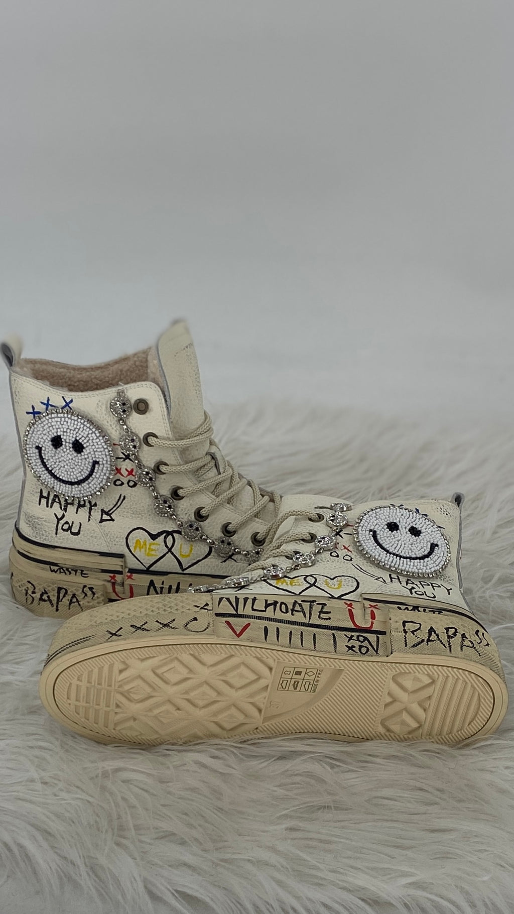 Handveredelte High-Top Boots aus echtem Leder, Weiß, Nan Ku