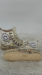Handveredelte High-Top Boots aus echtem Leder, Weiß, Nan Ku