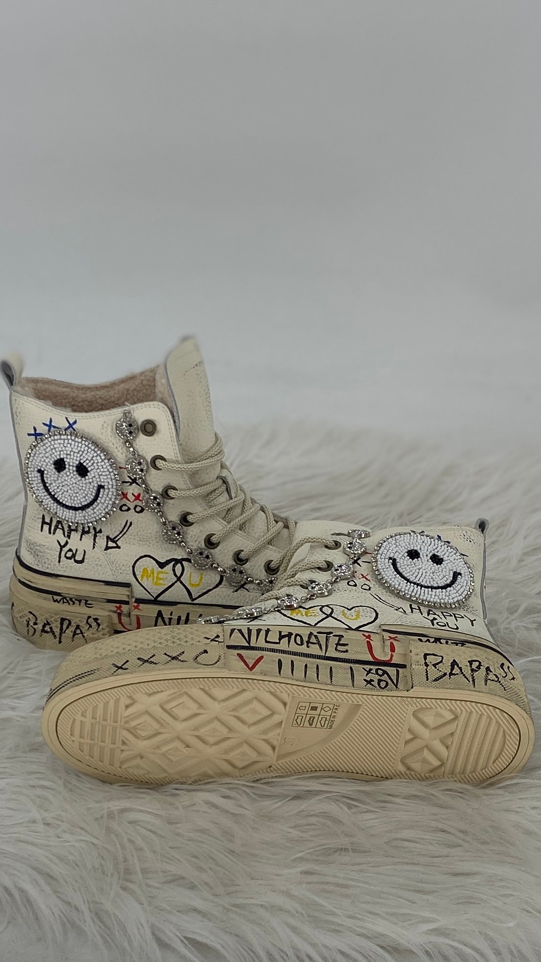 Handveredelte High-Top Boots aus echtem Leder, Weiß, Nan Ku