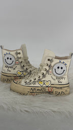 Handveredelte High-Top Boots aus echtem Leder, Weiß, Nan Ku