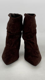 Elegante Suede-Stiefeletten im Rff-Look mit Krokoprägung in Dunkelbraun