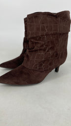 Elegante Suede-Stiefeletten im Rff-Look mit Krokoprägung in Dunkelbraun