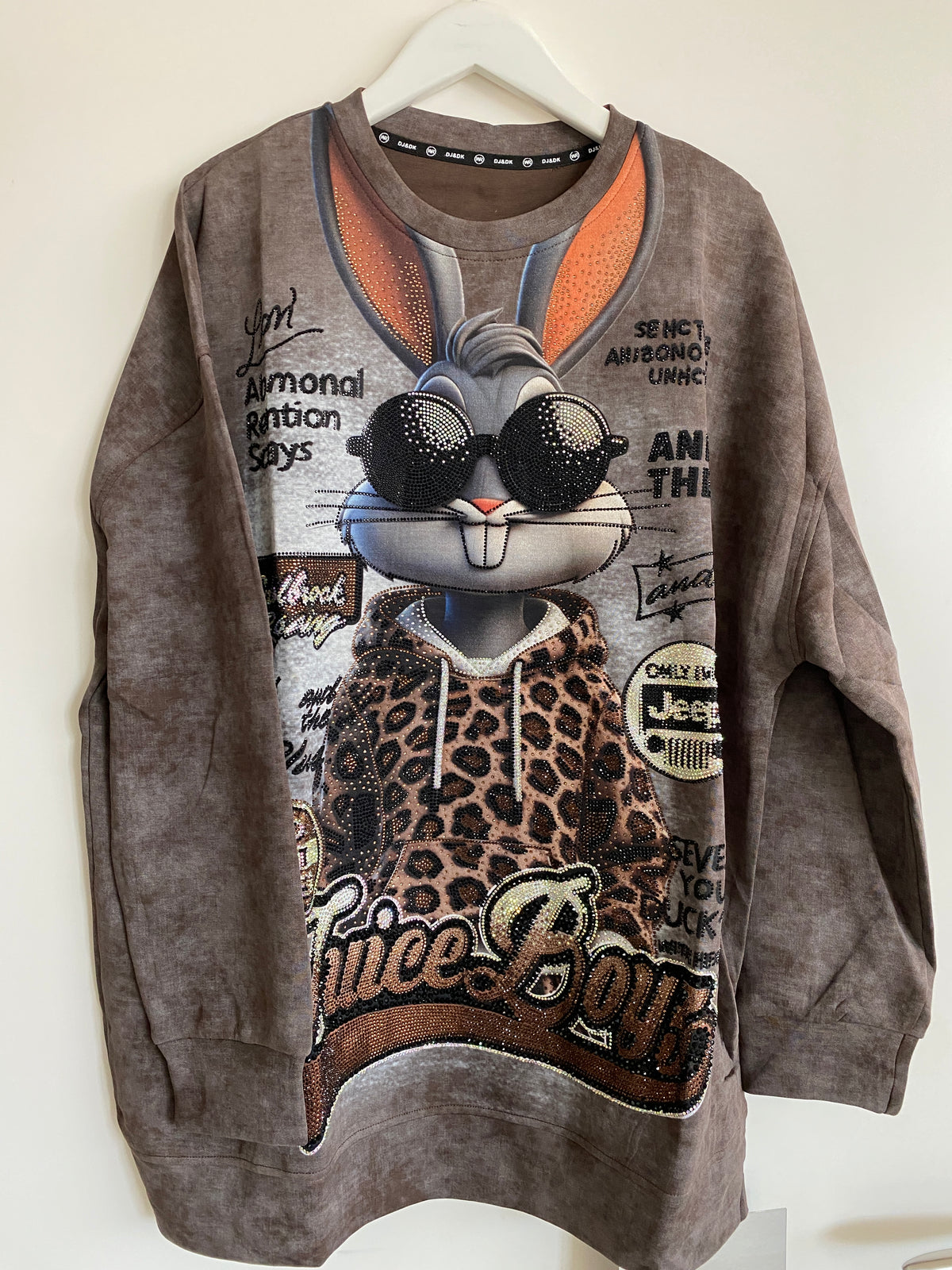 Oversized Sweatshirt mit Statement-Print, Schwarz, Braun