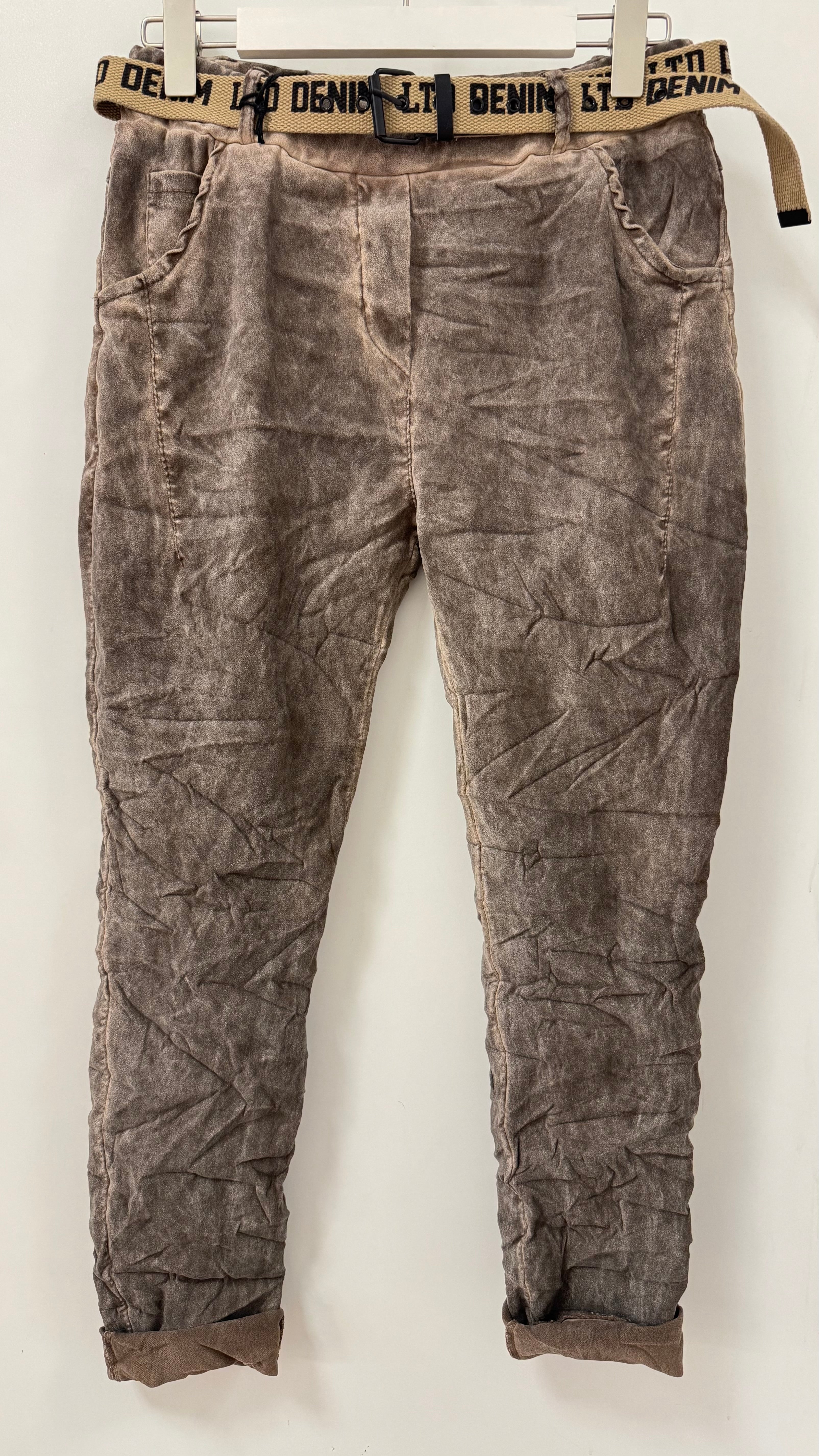 Jogpants mit Gürtel, braun, grau, taupe