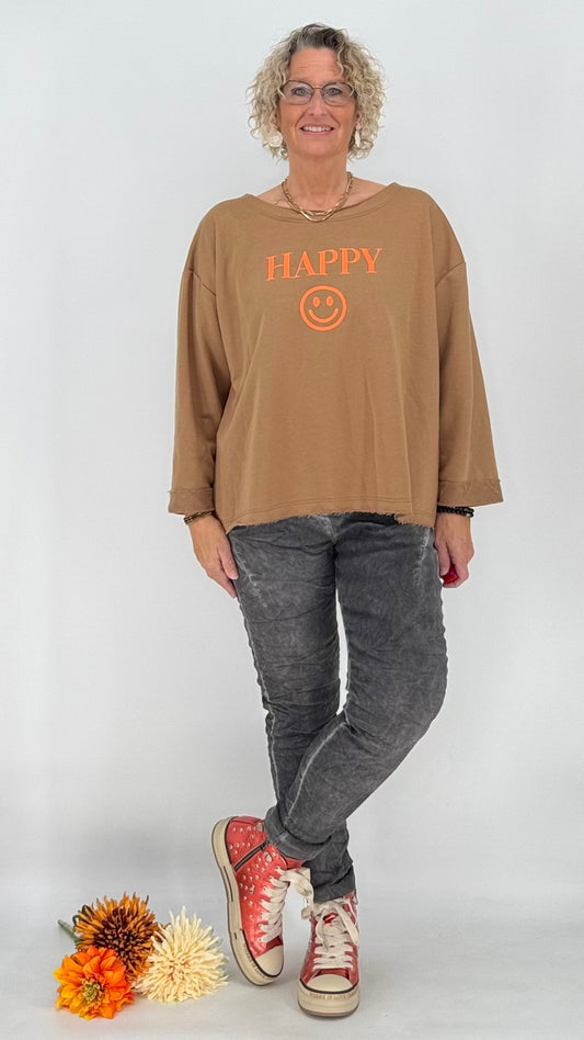 Sweatshirt "HAPPY", creme, braun