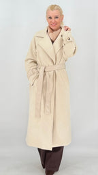 Eleganter Trenchcoat-Mantel in Beige mit Leo-Innenfutter