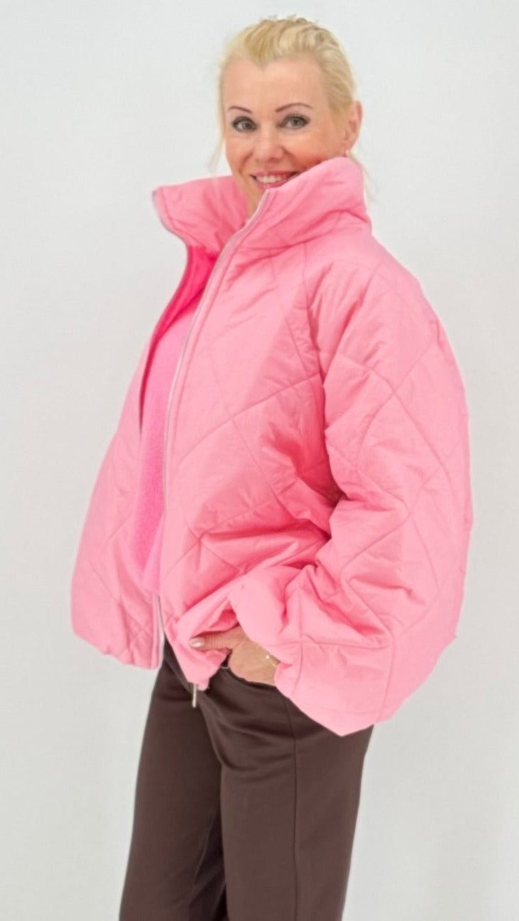 Oversize Steppjacke in Rosa mit Stehkragen