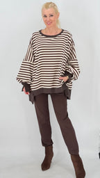 Sweatshirt gestreift, in Braun/Creme