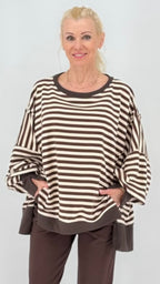 Sweatshirt gestreift, in Braun/Creme
