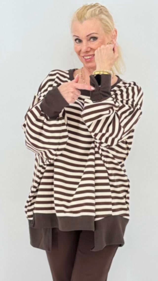 Sweatshirt gestreift, in Braun/Creme