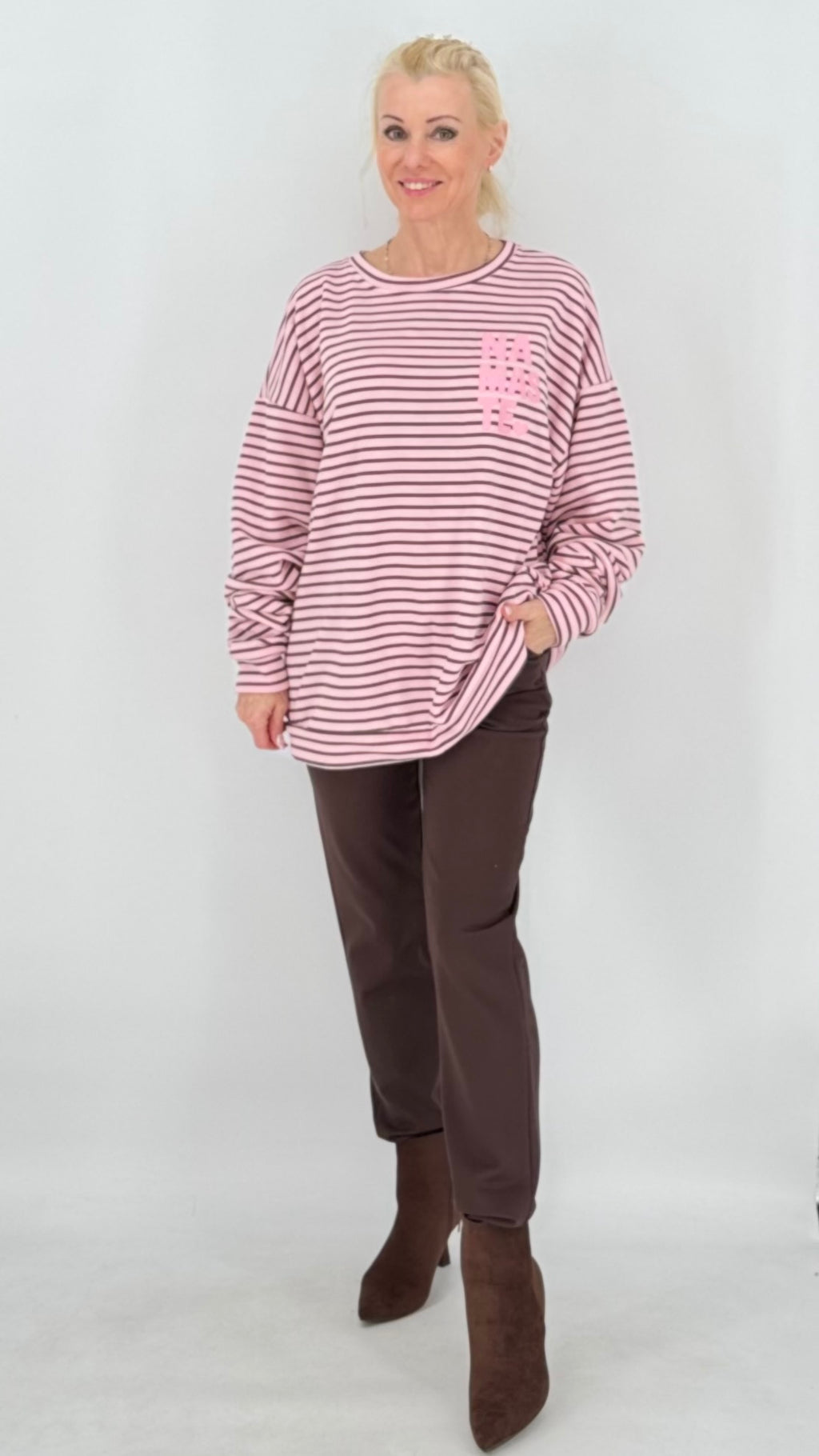 Sweatshirt in Gestreift "NAMASTE", rosa, braun