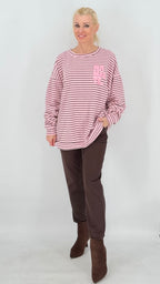 Sweatshirt in Gestreift "NAMASTE", rosa, braun