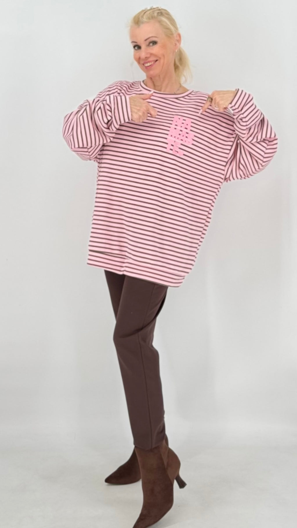 Sweatshirt in Gestreift "NAMASTE", rosa, braun