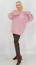 Sweatshirt in Gestreift "NAMASTE", rosa, braun