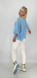 Shirt "BONJOUR", rosa, blau