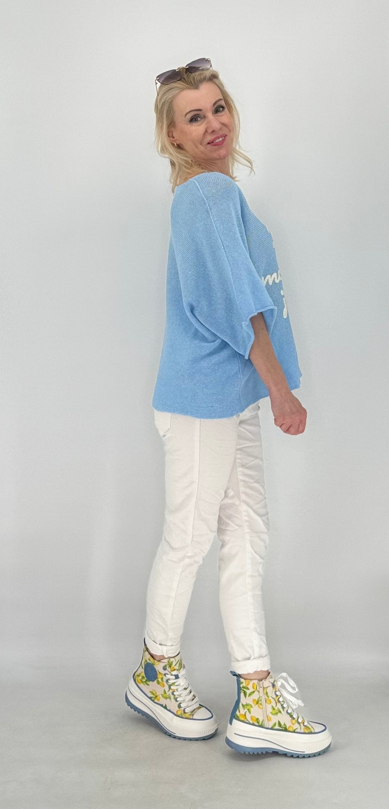 Shirt "BONJOUR", rosa, blau