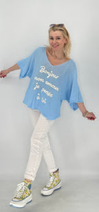 Shirt "BONJOUR", rosa, blau