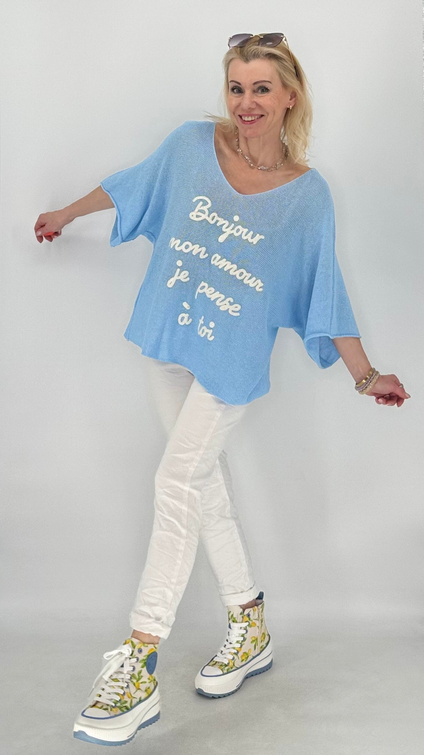 Shirt "BONJOUR", blau