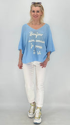 Shirt "BONJOUR", blau