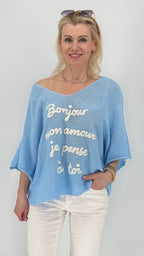Shirt "BONJOUR", blau