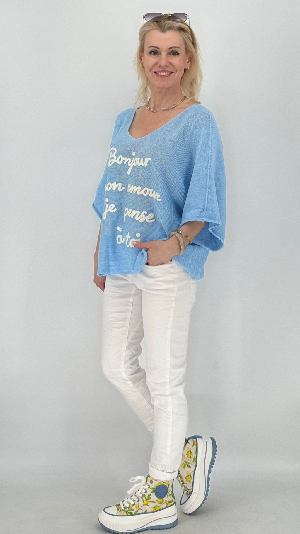 Shirt "BONJOUR", blau