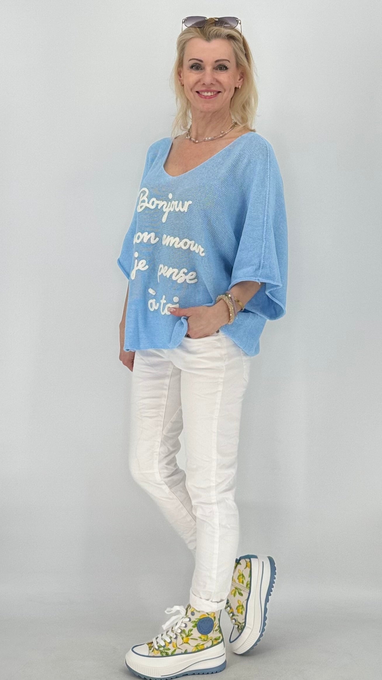 Shirt "BONJOUR", blau