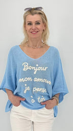 Shirt "BONJOUR", blau