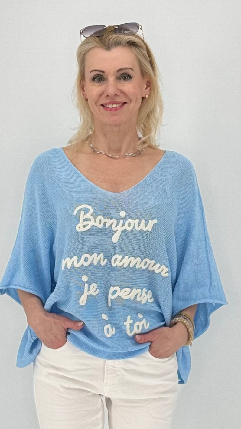 Shirt "BONJOUR", blau