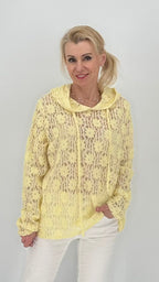 Hoodie im Spitzenlook ohne Futter, rosa, gelb, blau