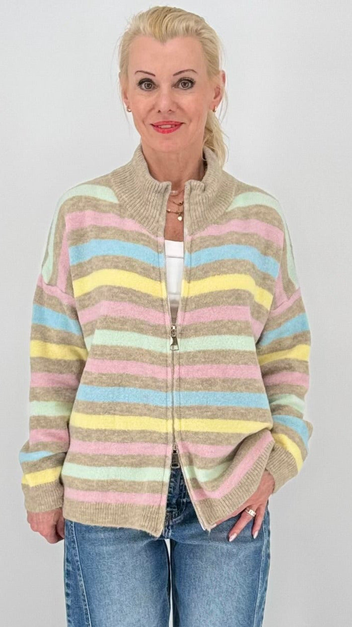 Strickjacke mit Reißverschluss, pink, khaki, beige