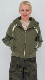 Kapuzenjacke im Material-Mix in Grün