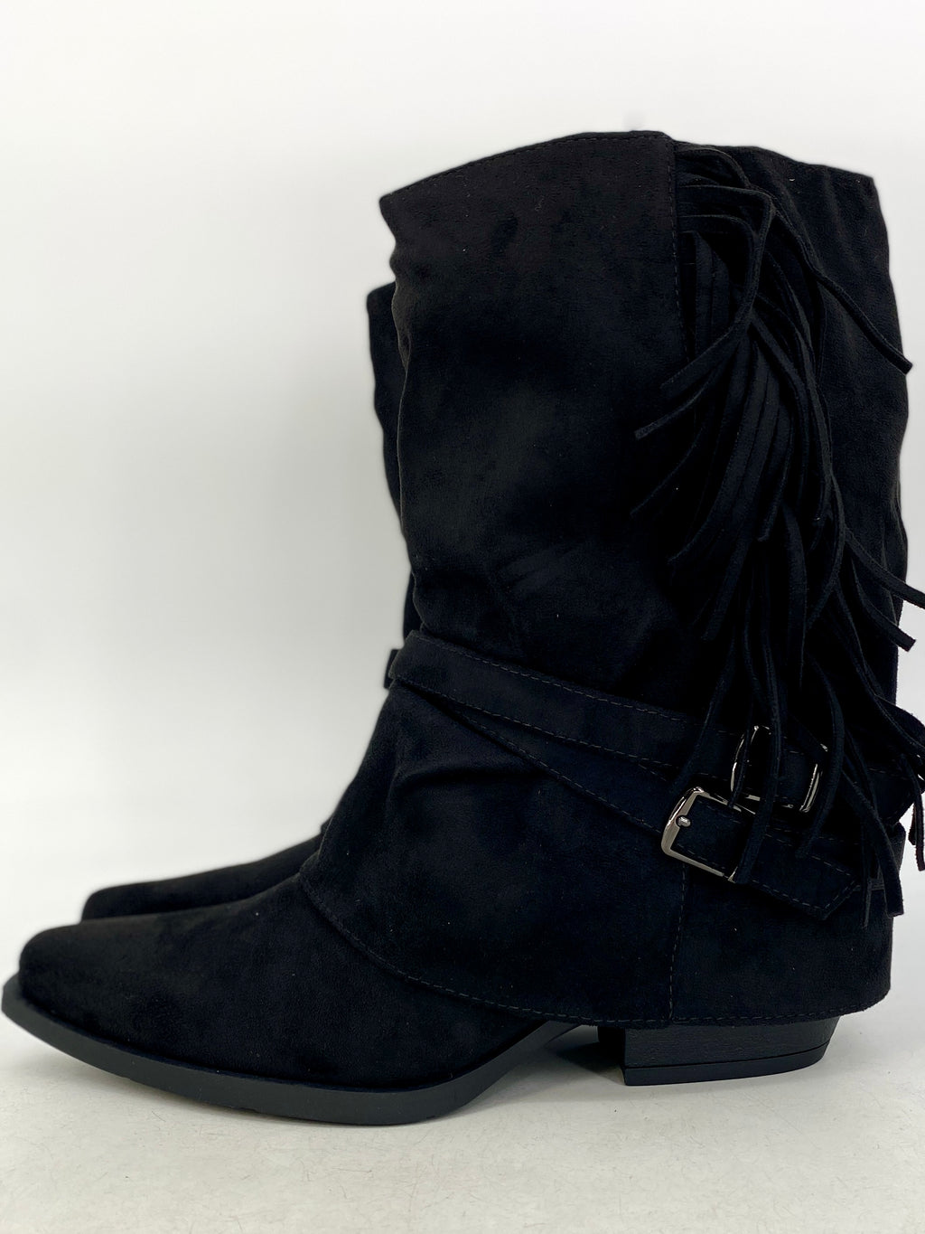 Stiefeletten mit Fransen T312, Schwarz